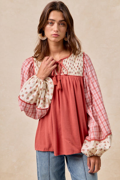 BiBi Mix N Match Peasant Top in Dark Coral