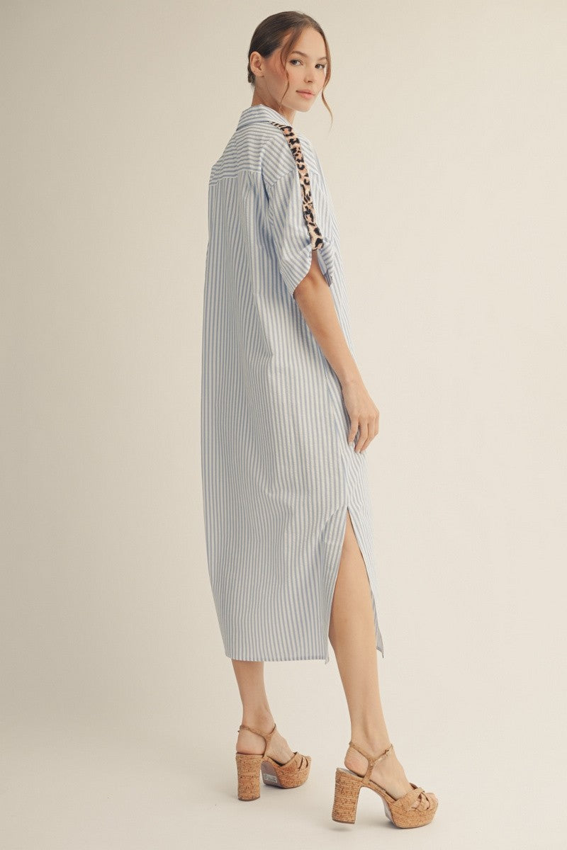 Jodifl Striped Midi Dress with Leopard Print Details in Blue