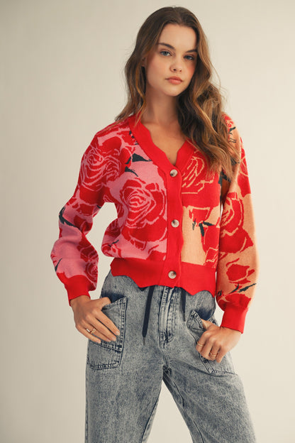 LovLov Rose Floral Cardigan in Rose Pink