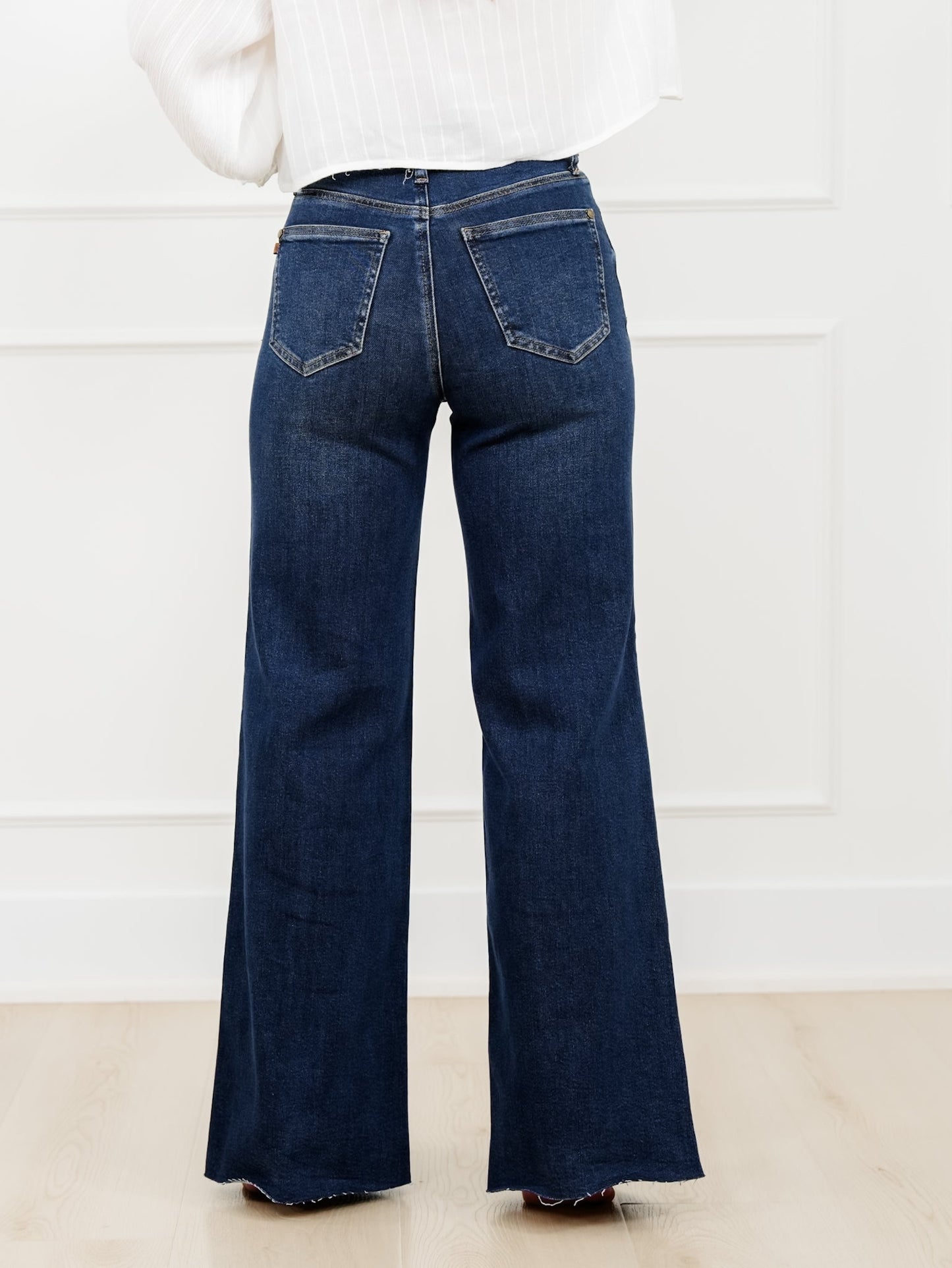 Judy Blue The Levi High Rise Dark Wash Petite/Reg Retro Wide Leg Jeans with Adjustable Waistband Tabs