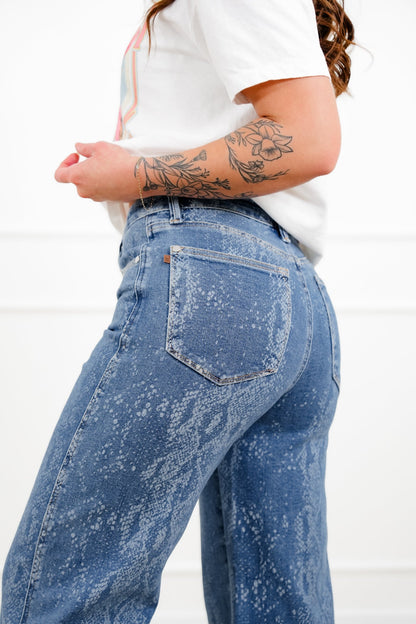 Judy Blue High Rise Snake Print Wide Leg Ankle Jeans