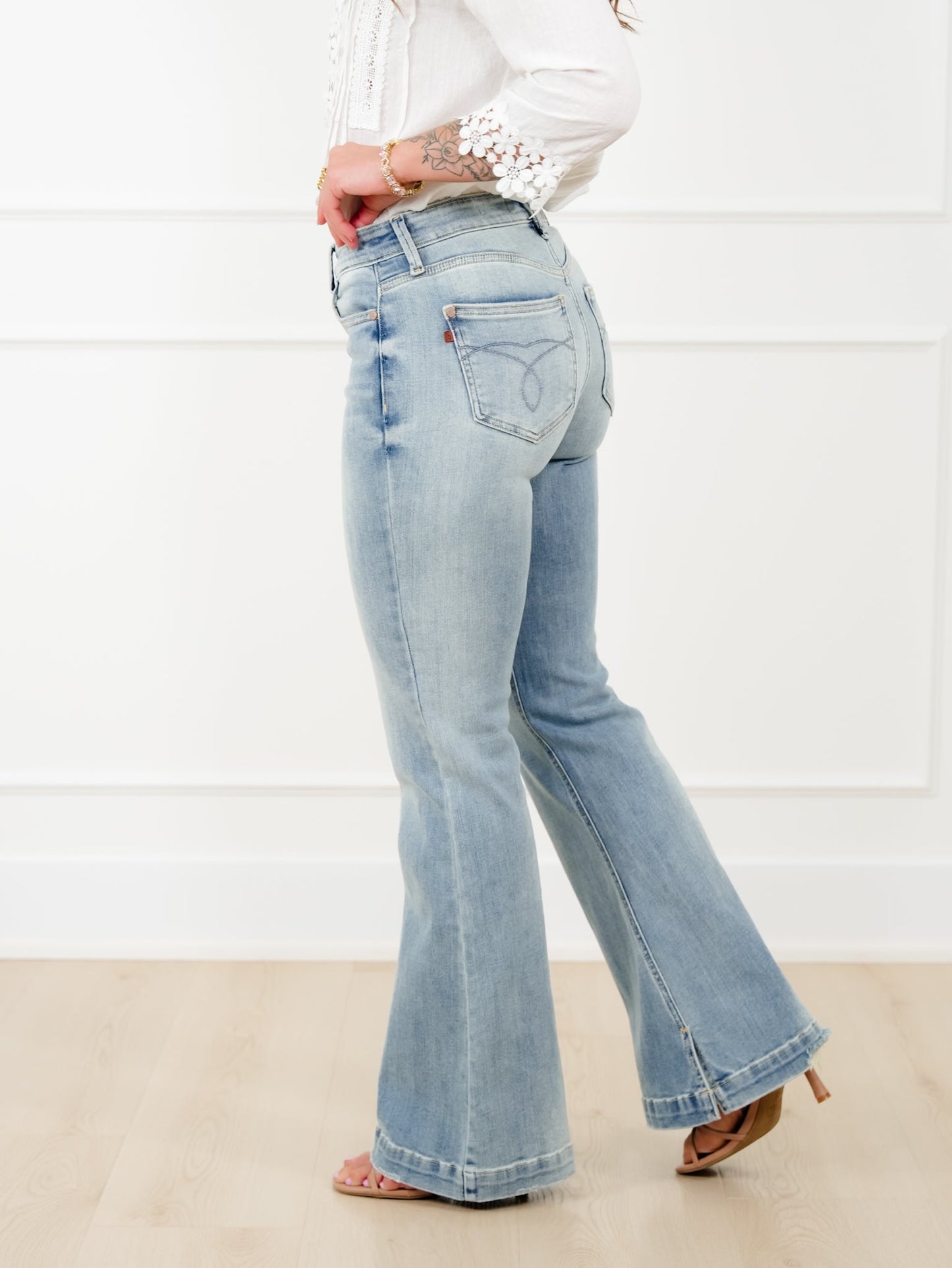 Judy Blue Mid Rise Medium Wash Multiple Inseam Flare Jeans with Slit