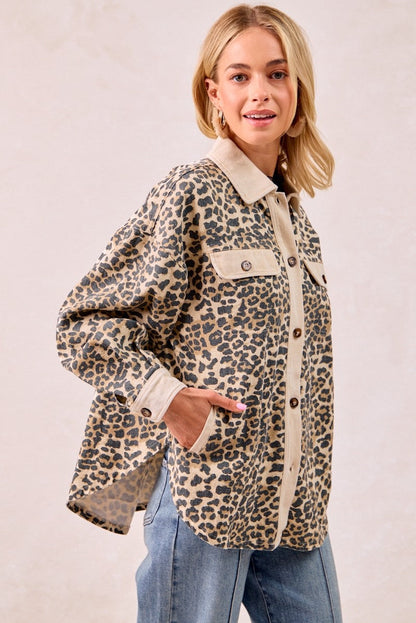 BiBi Mineral Washed Leopard Print Shacket