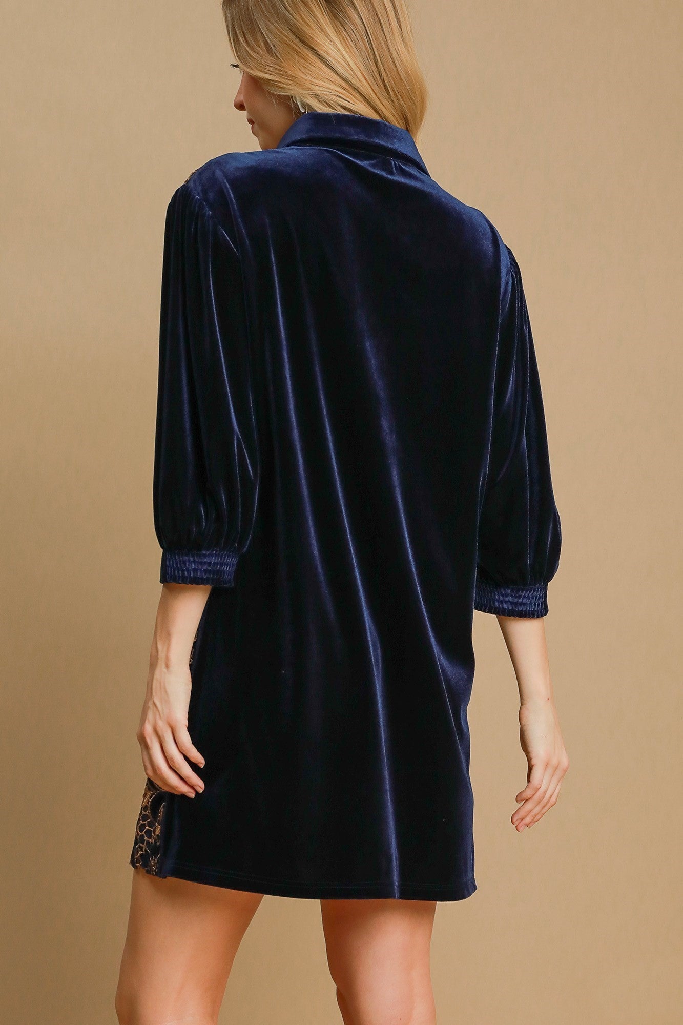 Umgee Velvet Lace Mini Dress in Navy