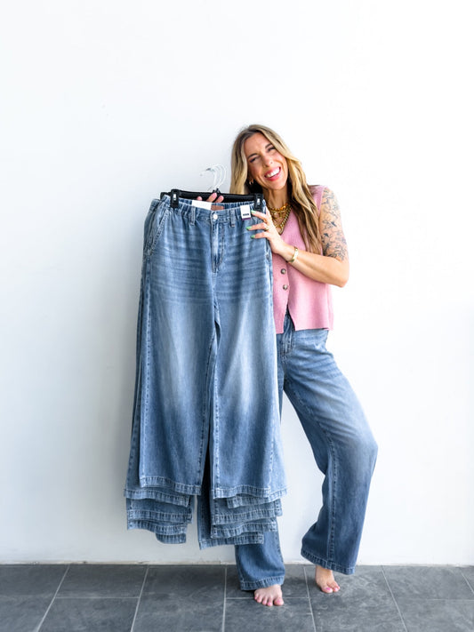 Judy Blue The Bay Breeze Multiple Inseam Featherweight Baggy Jeans with Elastic Waist Band