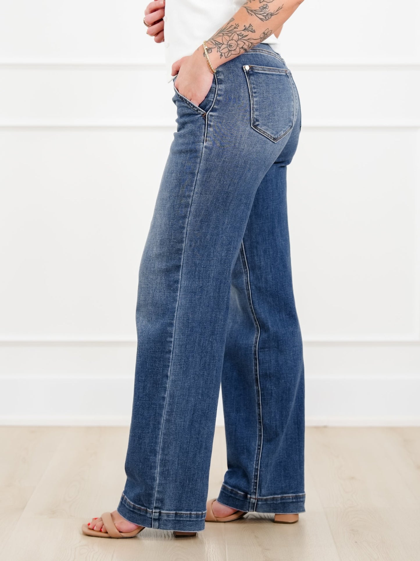 Restock! Judy Blue Anytime Anyplace Medium Wash High Waisted Double Button Wide Leg Jeans