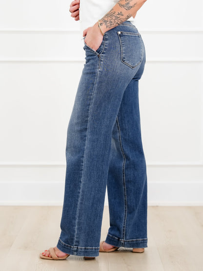 Restock! Judy Blue Anytime Anyplace Medium Wash High Waisted Double Button Wide Leg Jeans