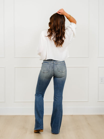 Judy Blue Mid Rise Medium Wash Flare Jeans with Front Flap Pockets