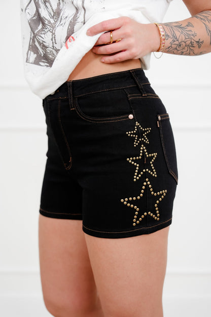 Judy Blue Black Star Studded Slim Shorts