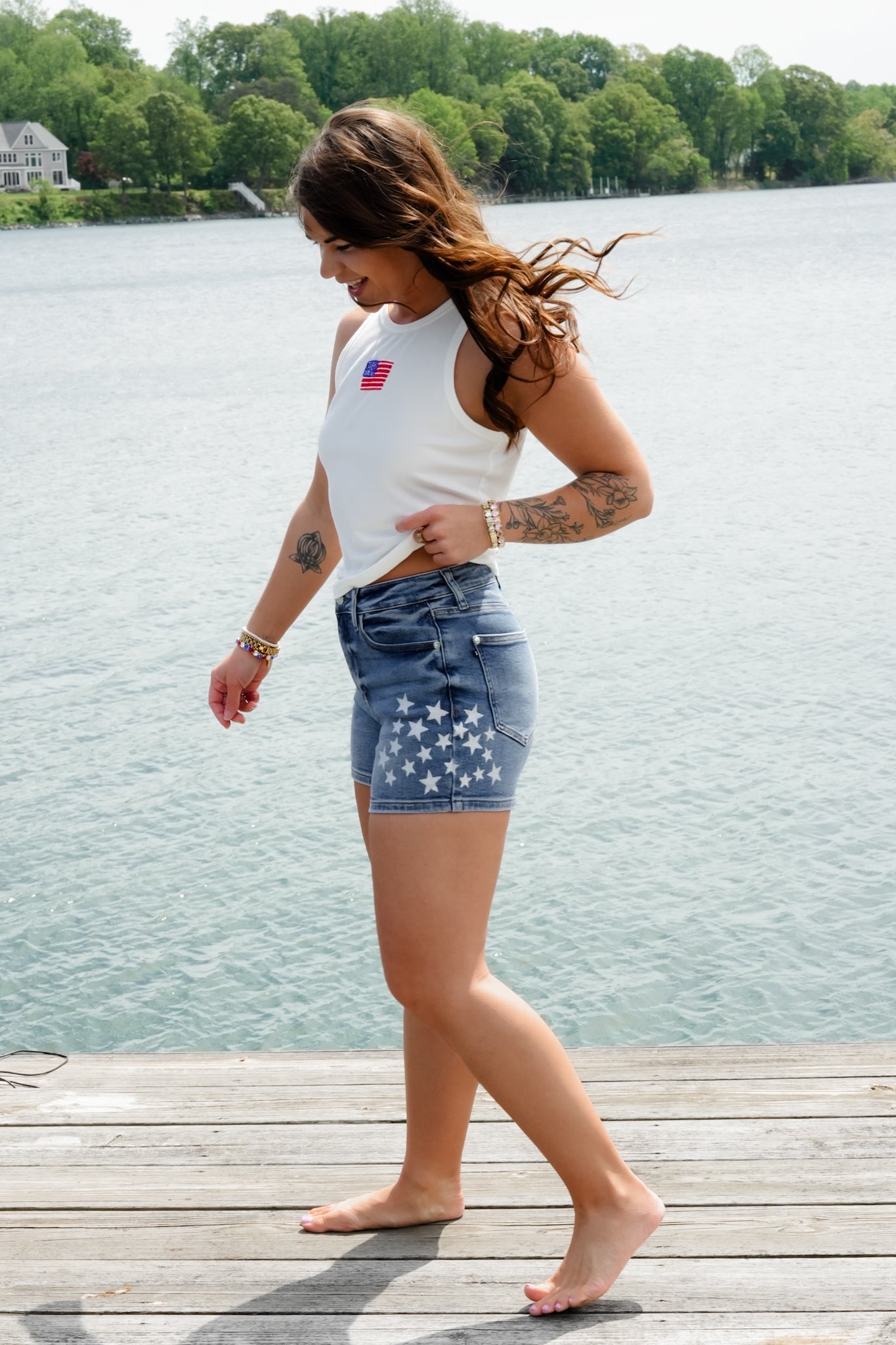 Judy Blue Medium Wash Slim Shorts with Star Splatter