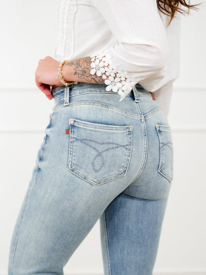 Judy Blue Mid Rise Medium Wash Multiple Inseam Flare Jeans with Slit