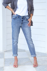 Judy Blue Work From Home Mid Rise Bleach Washed Boyfriends