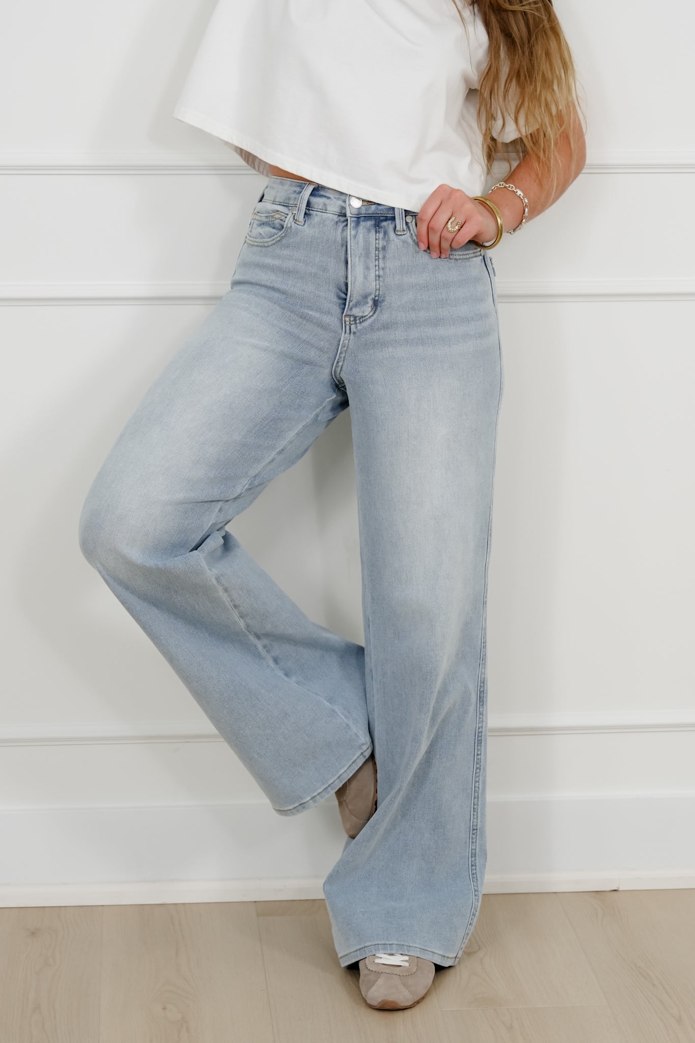Judy Blue Secret Sauce 2.0 High Rise Light Wash Petite/Reg Tummy Control Retro Wide Leg Jeans