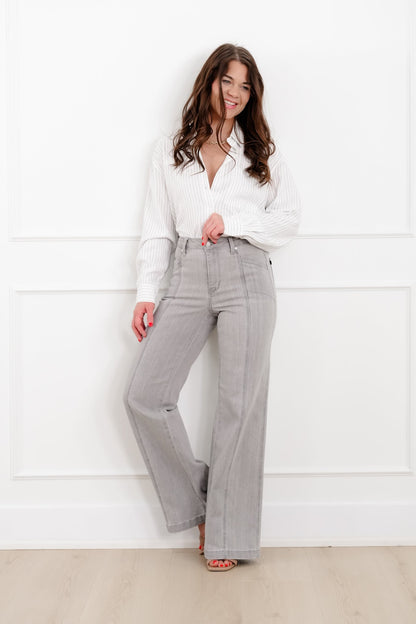 Judy Blue The Anastasia Multi Inseam High Rise Grey Retro Wide Leg Jeans