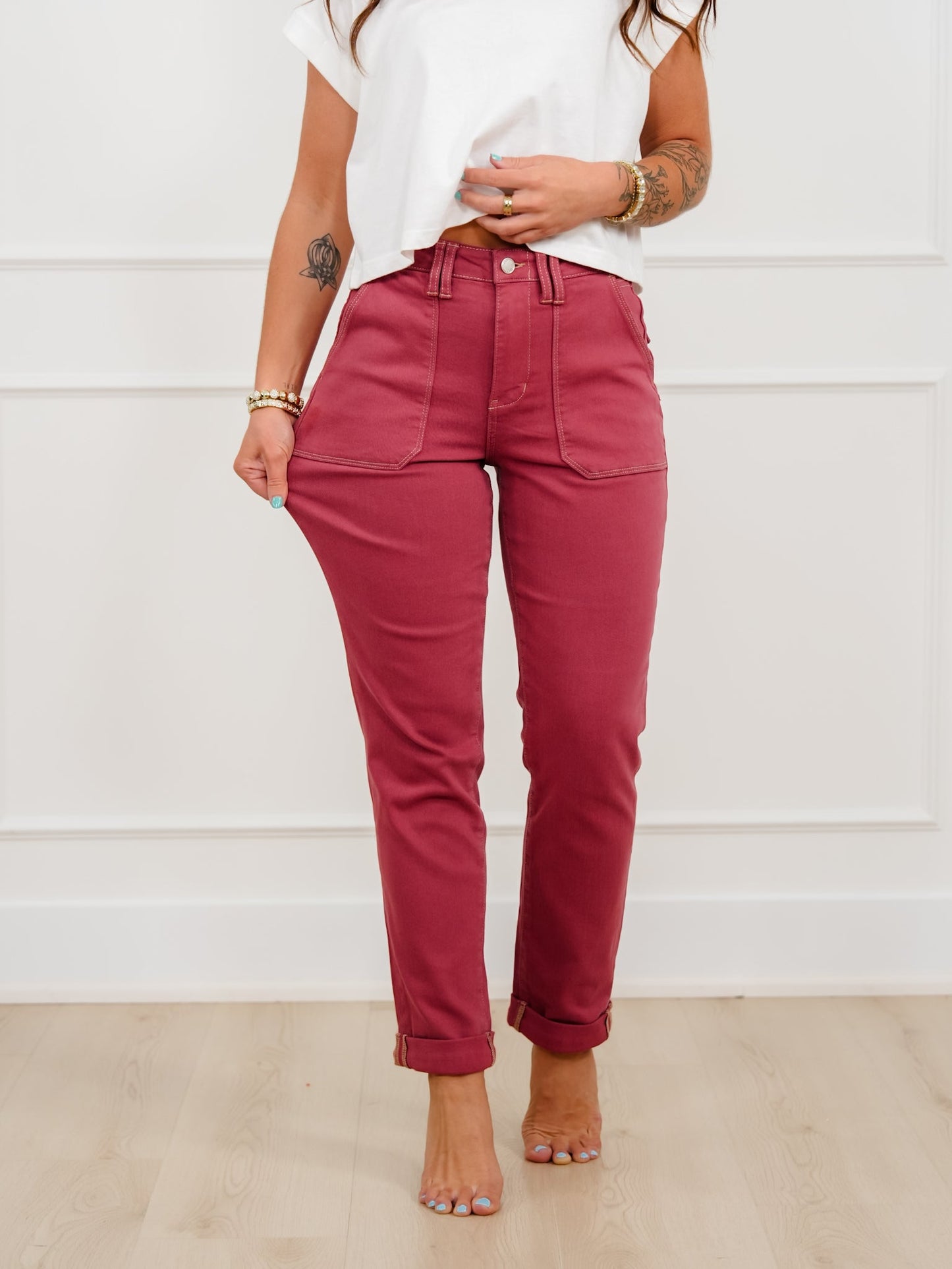Judy Blue High Rise Red Aurora Weekender