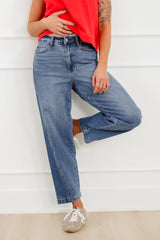 Judy Blue High Rise Medium Wash Rigid Magic Panel Barrel Jeans