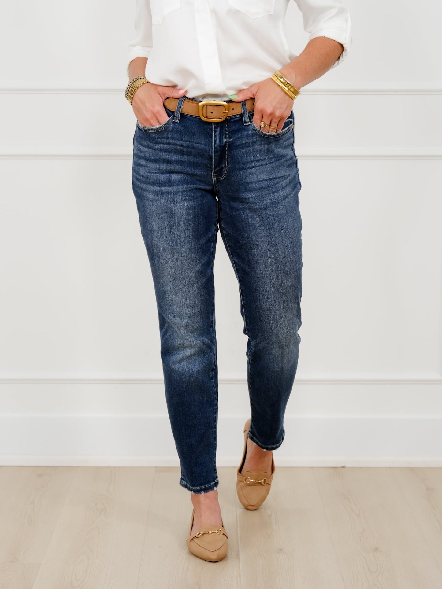 Restock! Judy Blue My Favorite Boyfriend Mid-Rise Dark Wash Non Distressed Cuffed Boyfriend Jeans