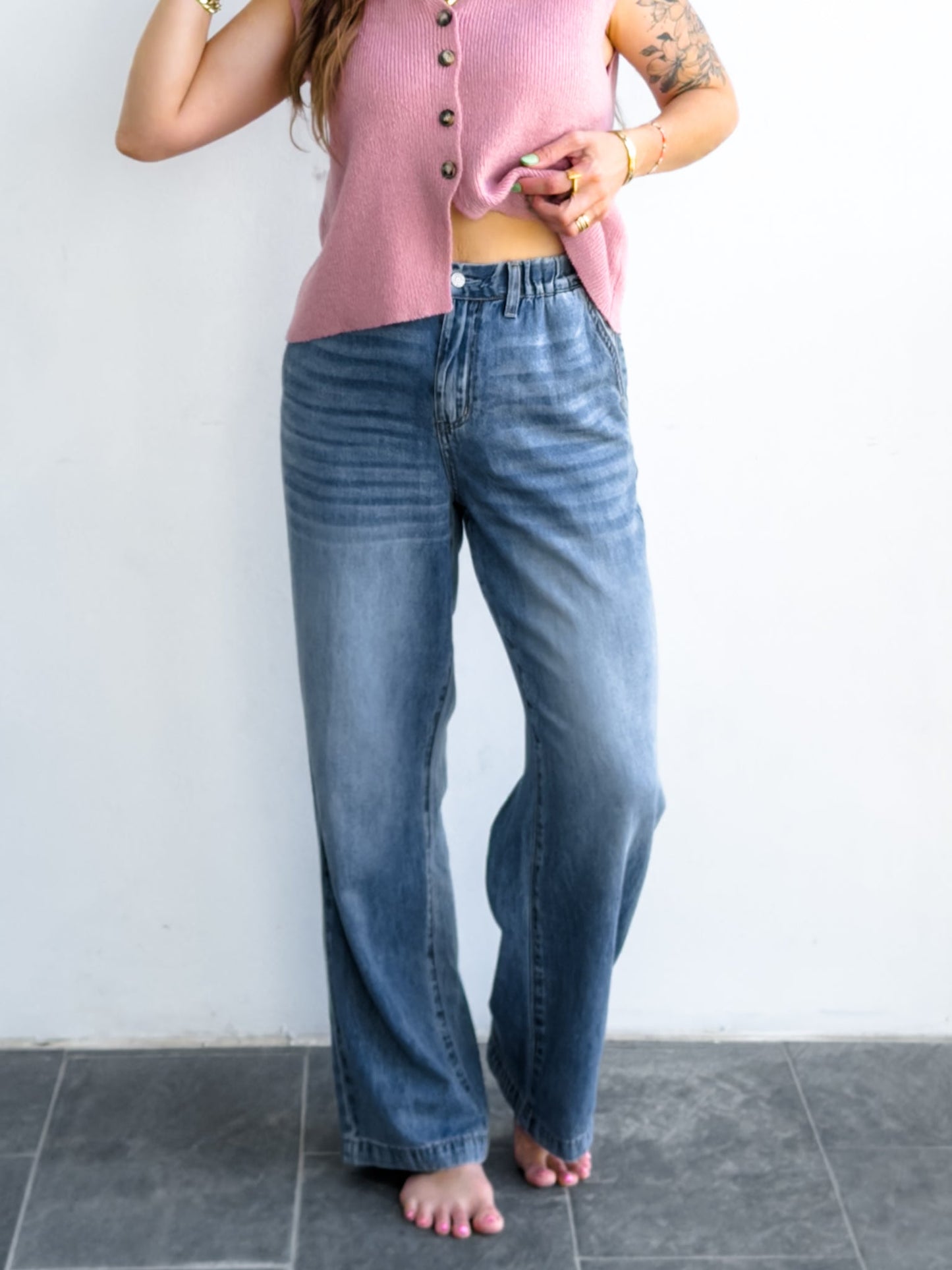 Judy Blue The Bay Breeze Multiple Inseam Featherweight Baggy Jeans with Elastic Waist Band