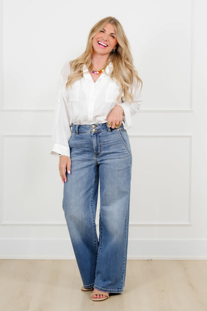 Judy Blue High Rise Medium Wash Multiple Inseam Column Jeans with Trouser Styling