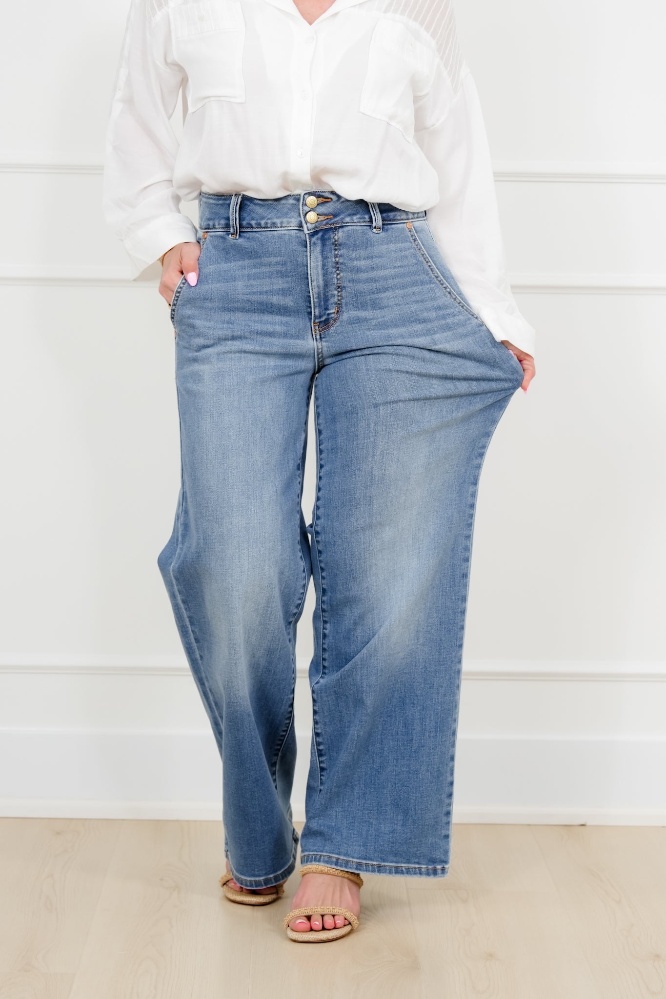 Judy Blue High Rise Medium Wash Multiple Inseam Column Jeans with Trouser Styling