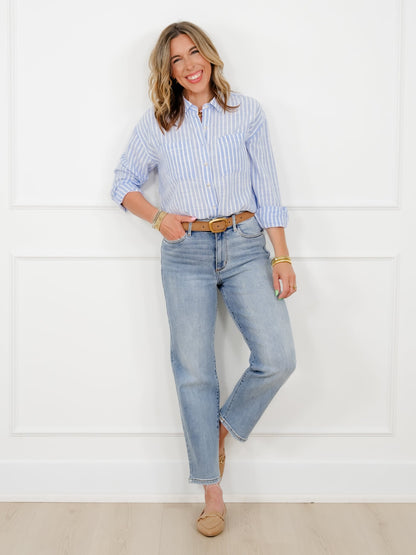 Judy Blue High Rise Light Wash Straight Leg Ankle Jeans