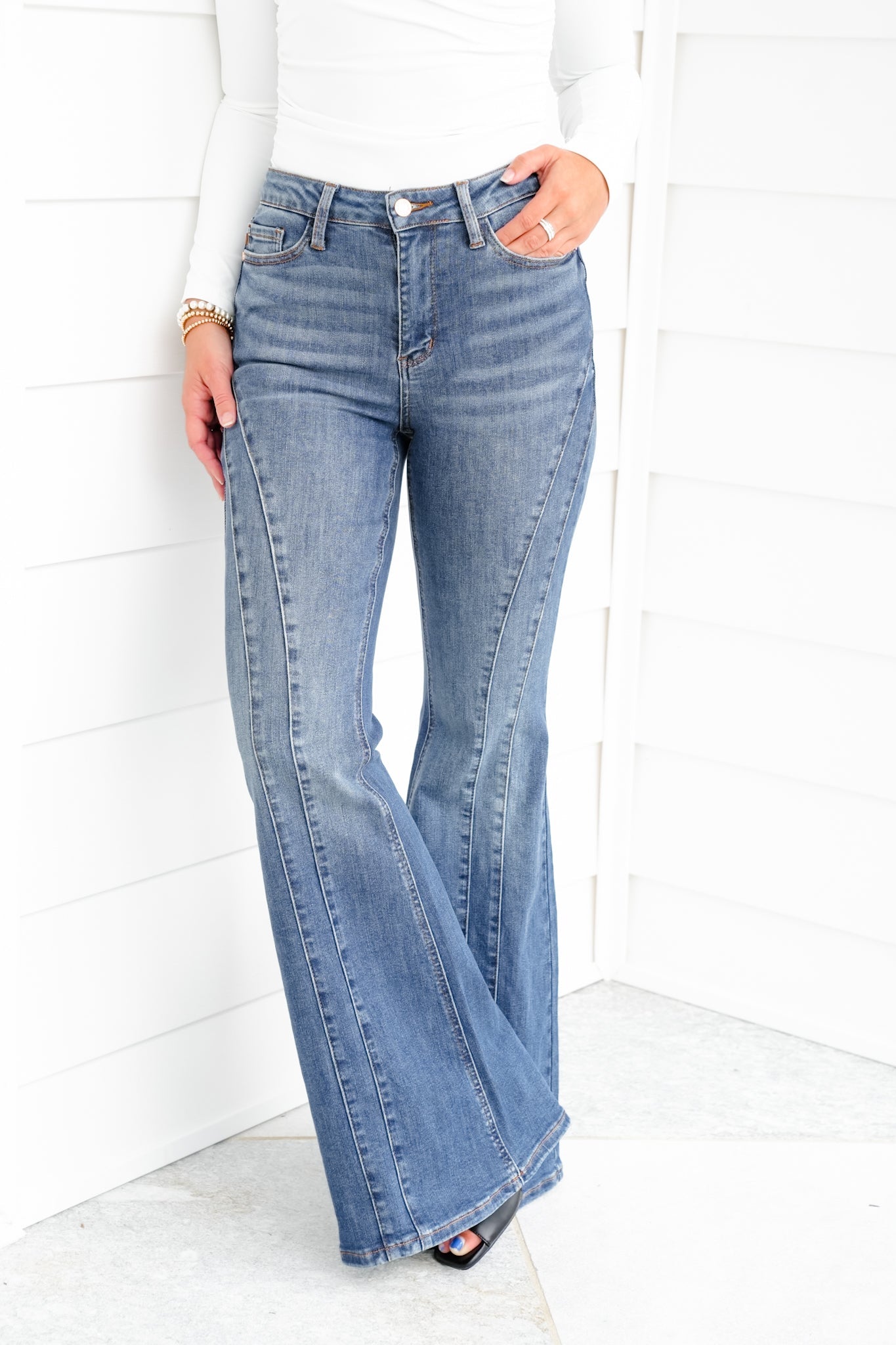 Restock! Judy Blue Golden Hour Mid Rise Flare Jeans with Double Angular Seam