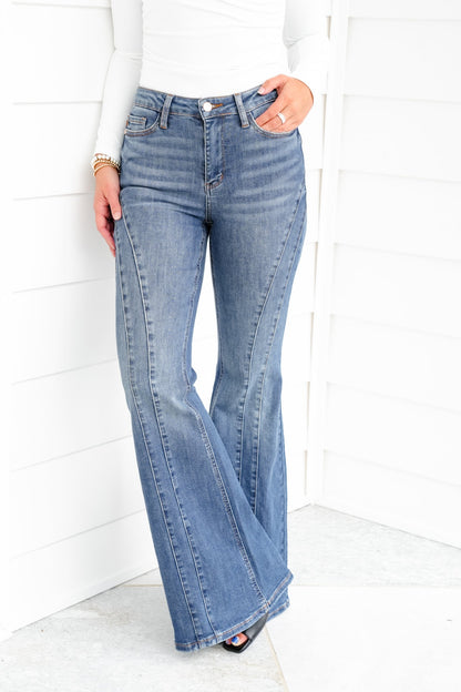 Restock! Judy Blue Golden Hour Mid Rise Flare Jeans with Double Angular Seam