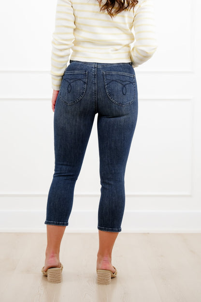Judy Blue High Rise Dark Wash Tummy Control Capri Jeans with Shield Back Pockets