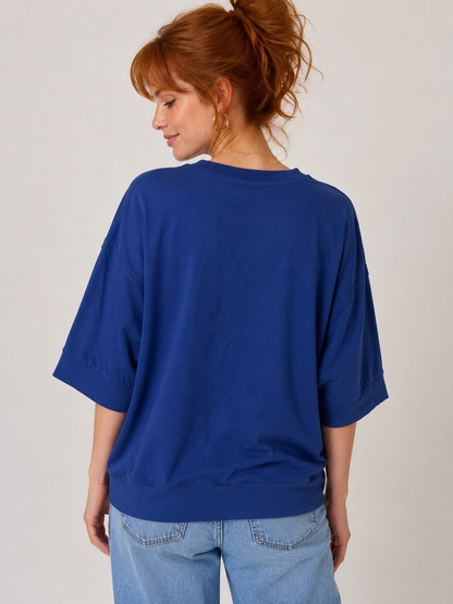 BiBi Americana Patched Front French Terry Top in Navy