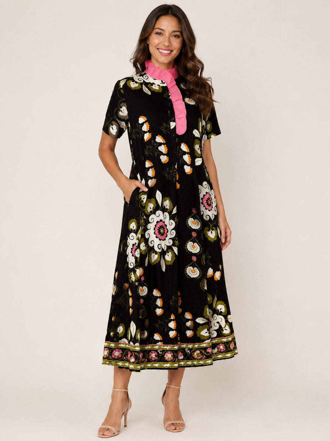 Jodifl Mixed Floral Print Maxi Dress in Black