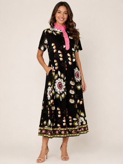 Jodifl Mixed Floral Print Maxi Dress in Black