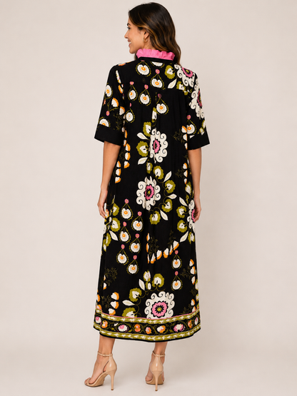 Jodifl Mixed Floral Print Maxi Dress in Black