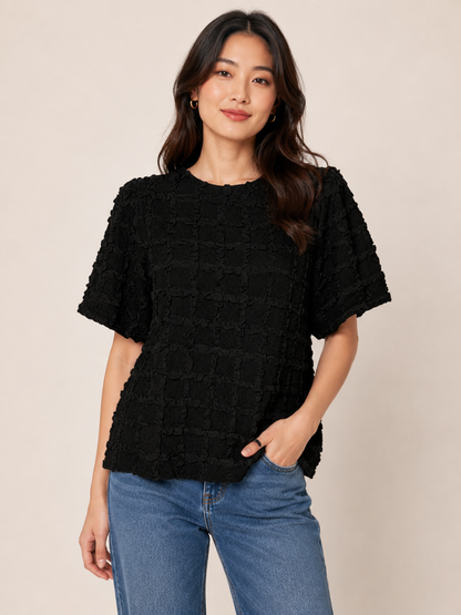 BiBi Textured Knit Top in Black