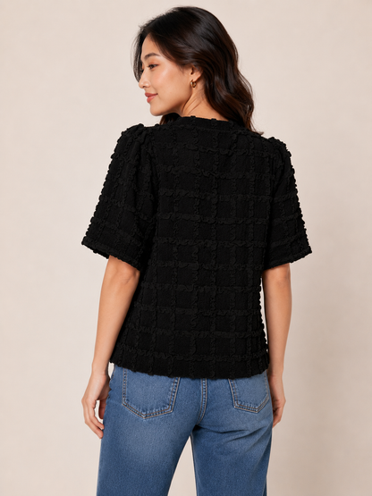 BiBi Textured Knit Top in Black