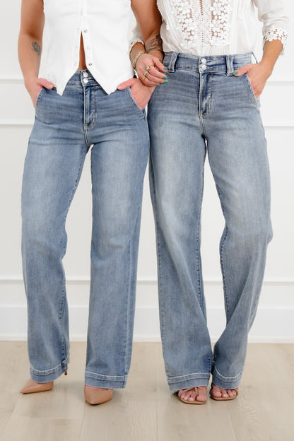 Judy Blue The Destiny High Rise Light Wash Multiple Inseam Wide Leg Trouser Jeans