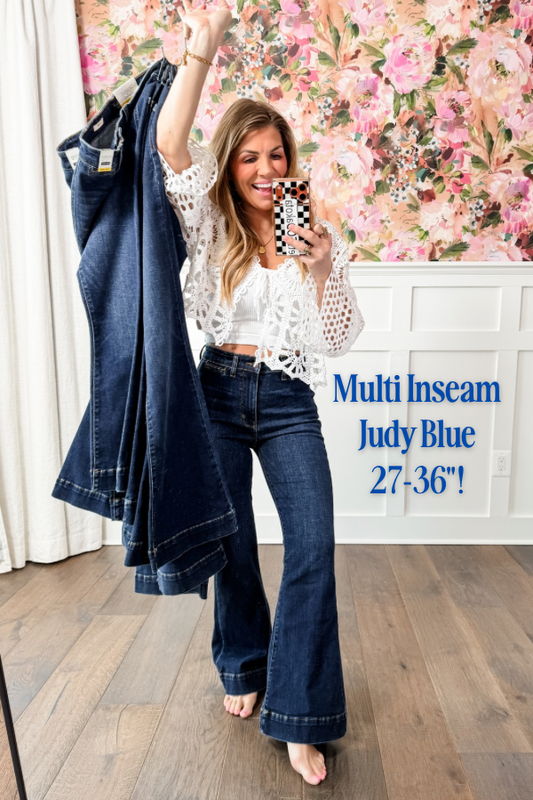 Judy Blue "The Sadie" Multi Inseam High Rise Dark Wash Trouser Flare Jeans