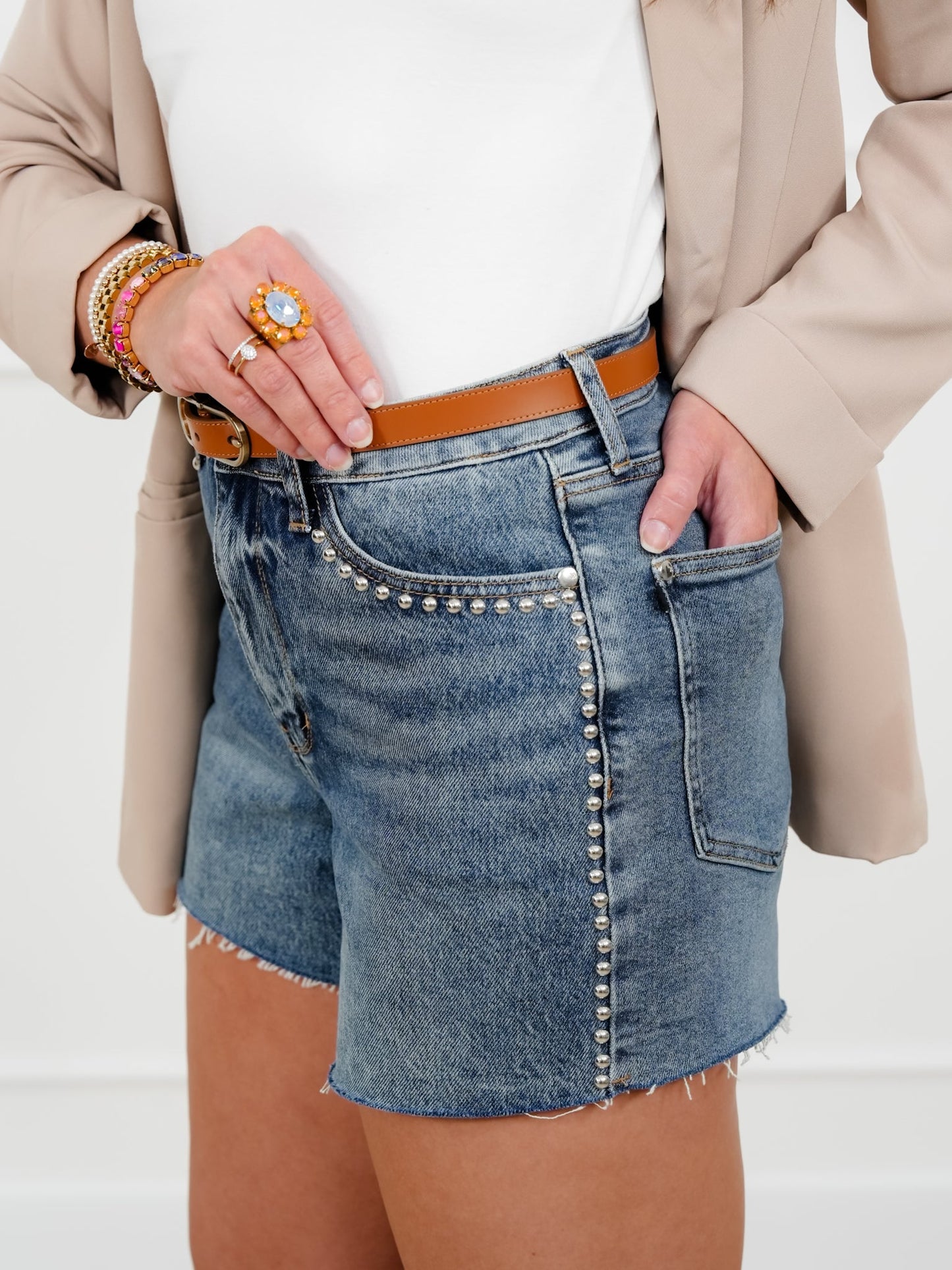 Judy Blue Medium Wash Rigid Magic Cut Off Shorts with Dome Studs