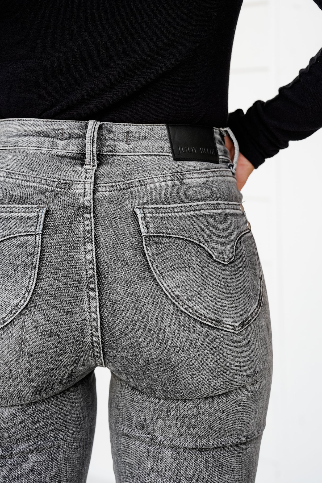 Judy Blue Smoke Show Mid Rise Grey Tummy Control Skinny Jeans with Shield Pockets
