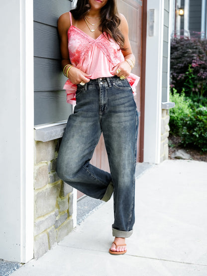 Judy Blue High Rise Medium Wash Marlow Arc Leg Jeans with Double Button