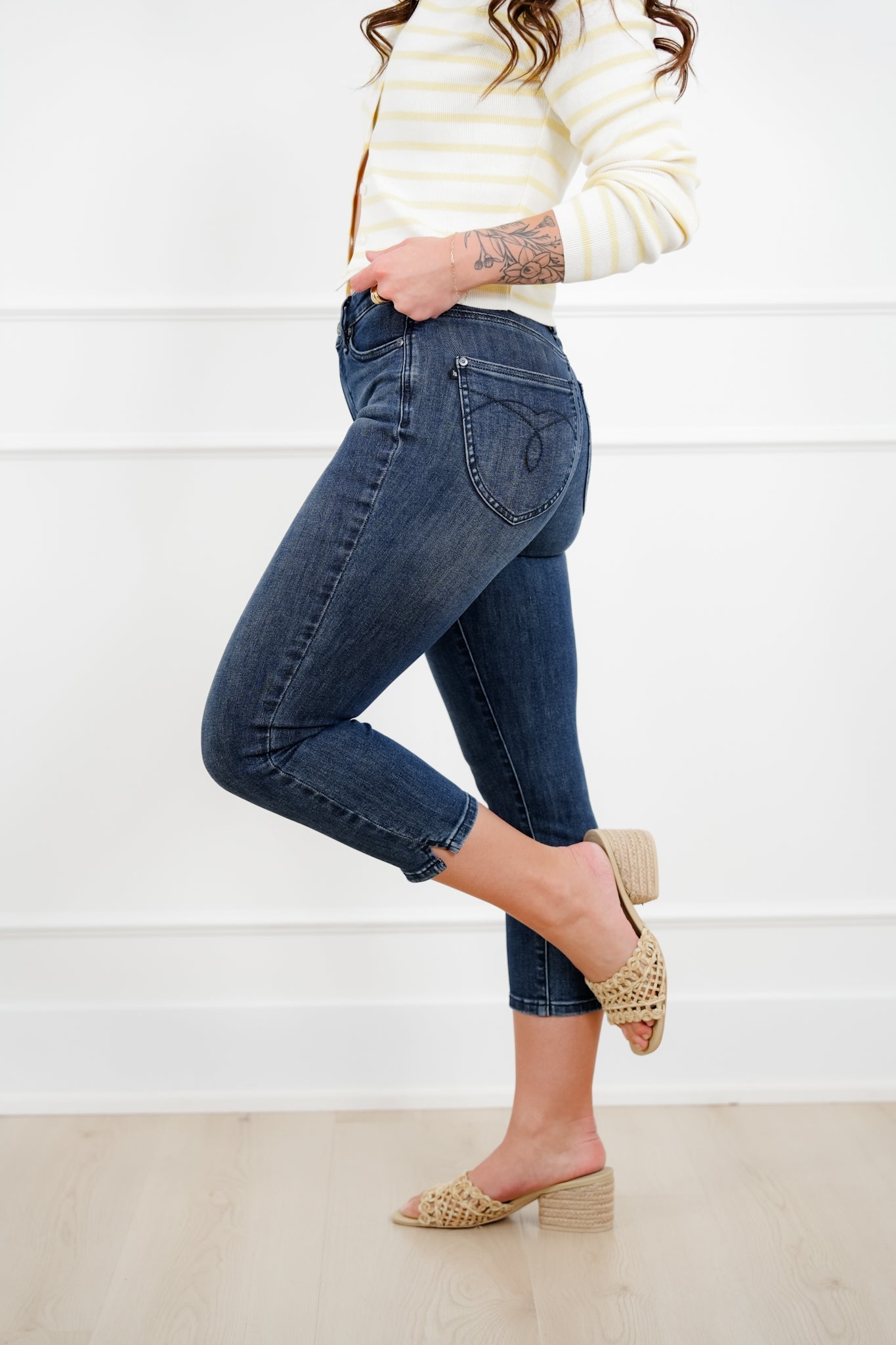 Judy Blue High Rise Dark Wash Tummy Control Capri Jeans with Shield Back Pockets
