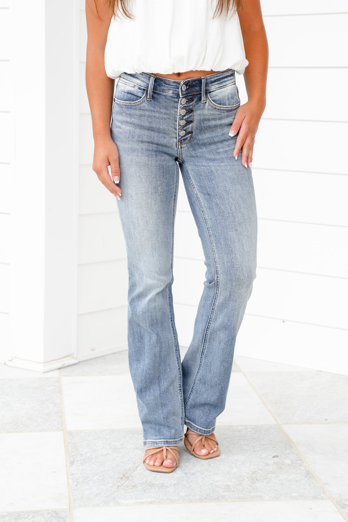 Restock! Judy Blue Dreaming About You Medium Wash Mid Rise Vintage Button-Fly Bootcut Jeans
