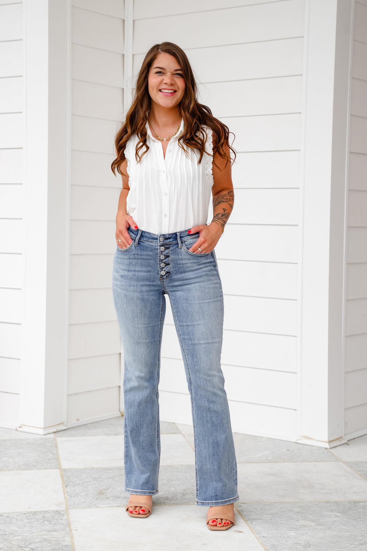 Restock! Judy Blue Dreaming About You Medium Wash Mid Rise Vintage Button-Fly Bootcut Jeans