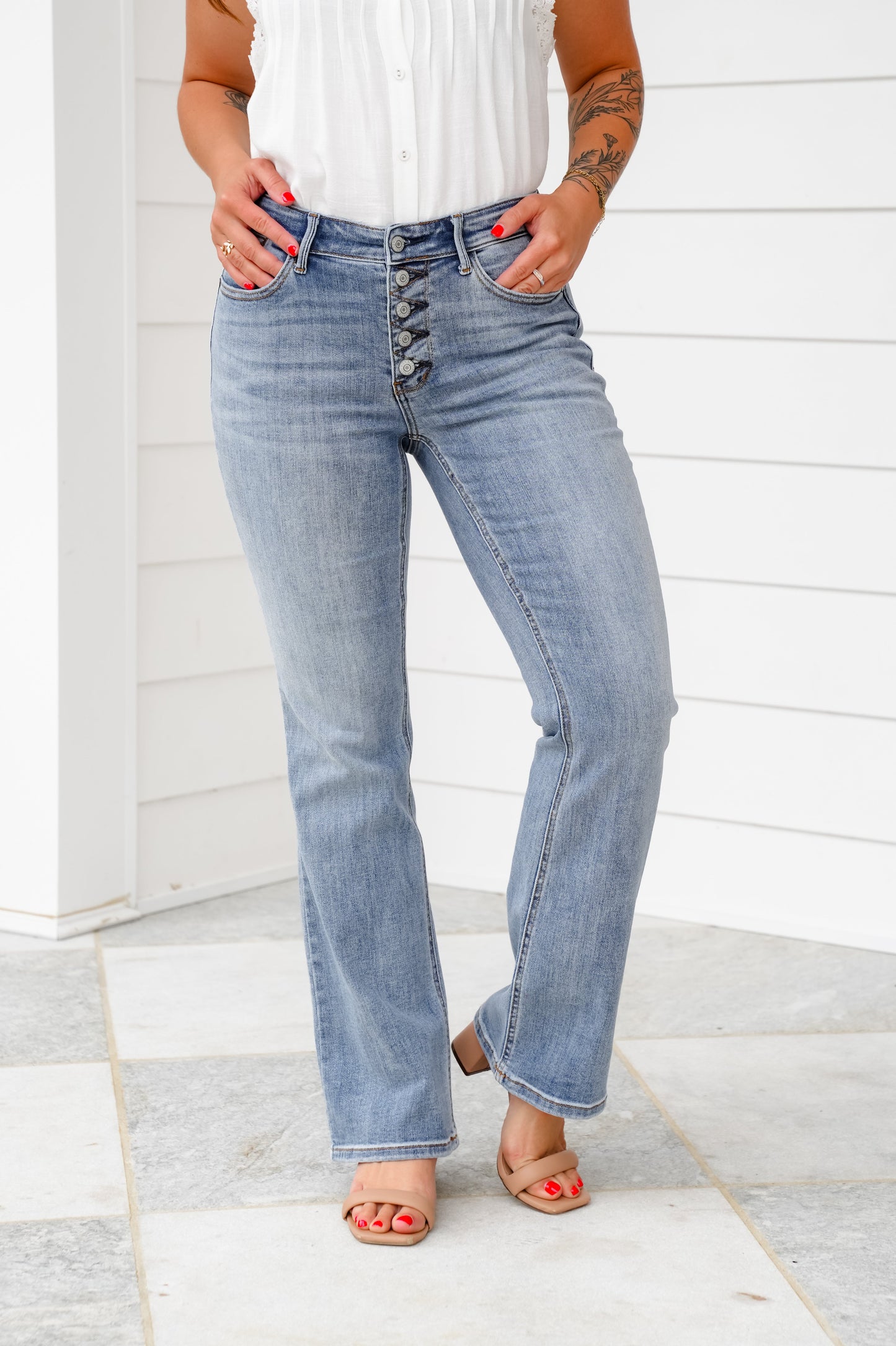 Restock! Judy Blue Dreaming About You Medium Wash Mid Rise Vintage Button-Fly Bootcut Jeans