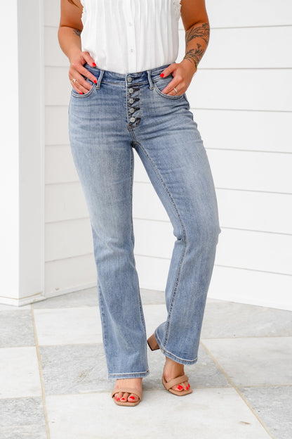 Restock! Judy Blue Dreaming About You Medium Wash Mid Rise Vintage Button-Fly Bootcut Jeans