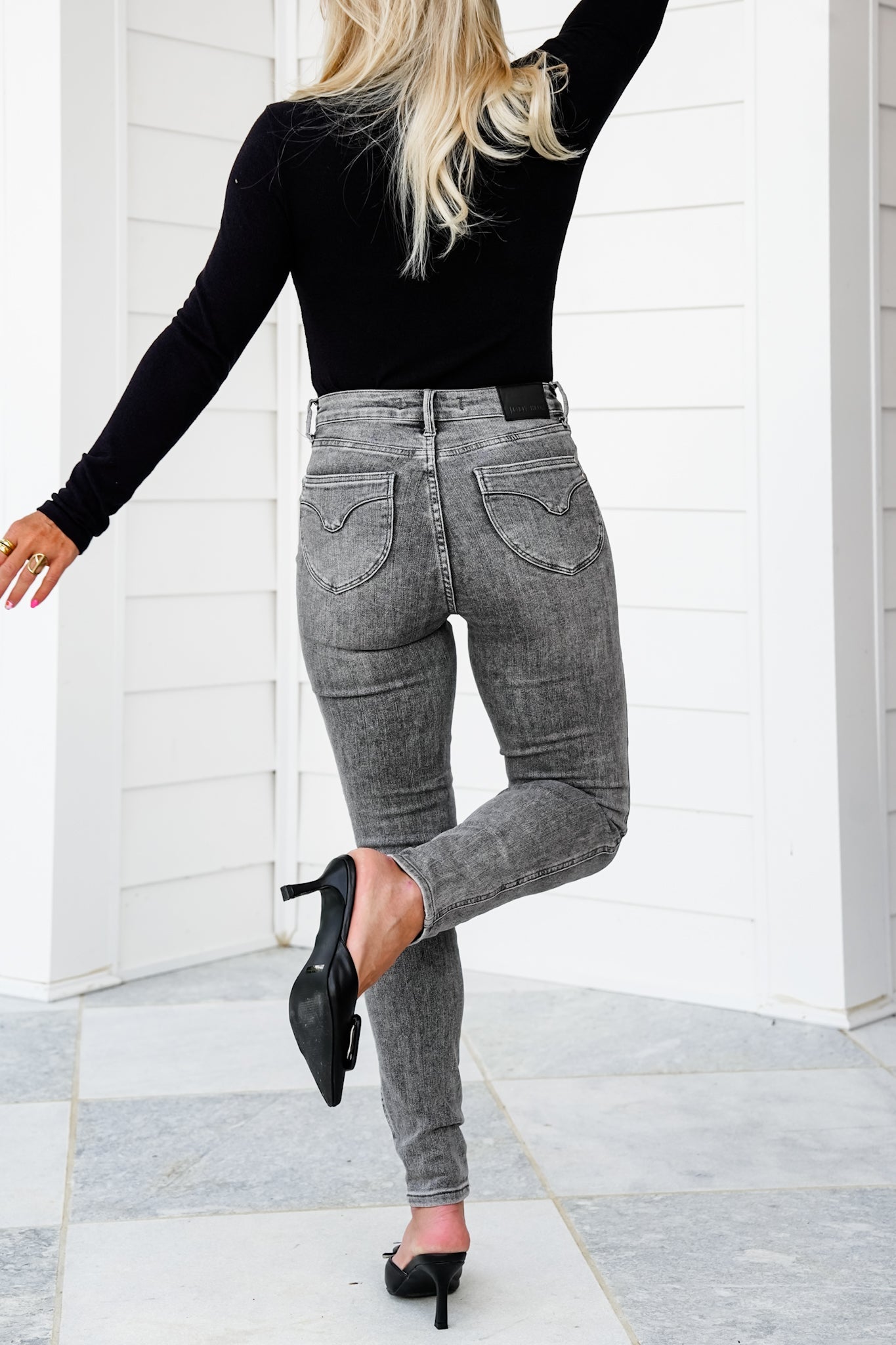 Judy Blue Smoke Show Mid Rise Grey Tummy Control Skinny Jeans with Shield Pockets