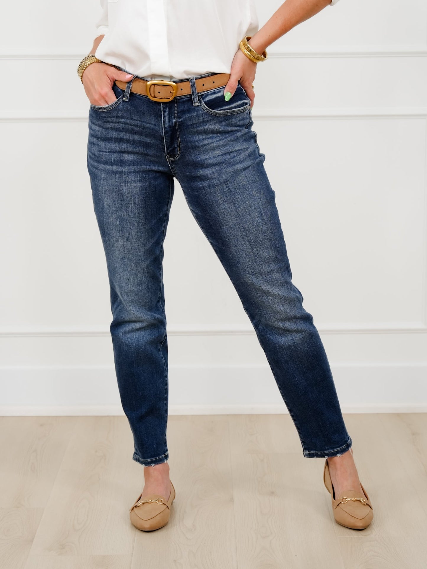 Restock! Judy Blue My Favorite Boyfriend Mid-Rise Dark Wash Non Distressed Cuffed Boyfriend Jeans