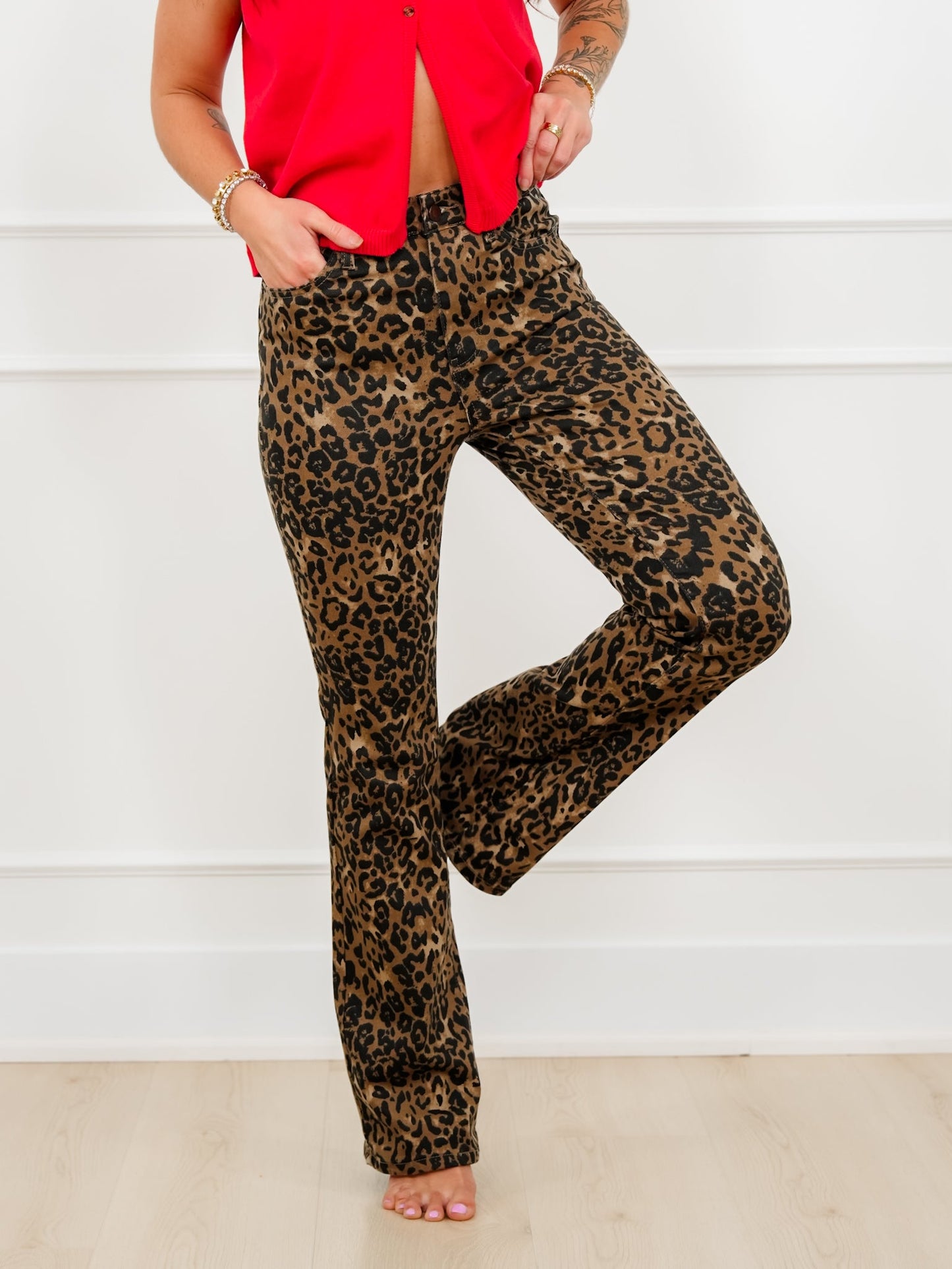 Judy Blue High Rise Leopard Bootcut Jeans
