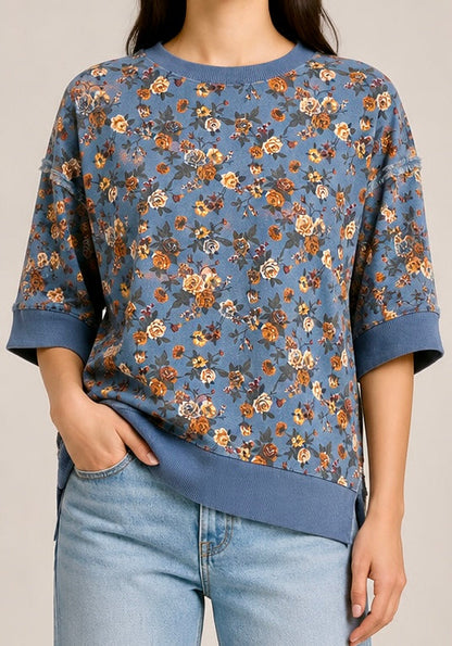 BiBi OVERSIZED Floral Denim Top in Denim
