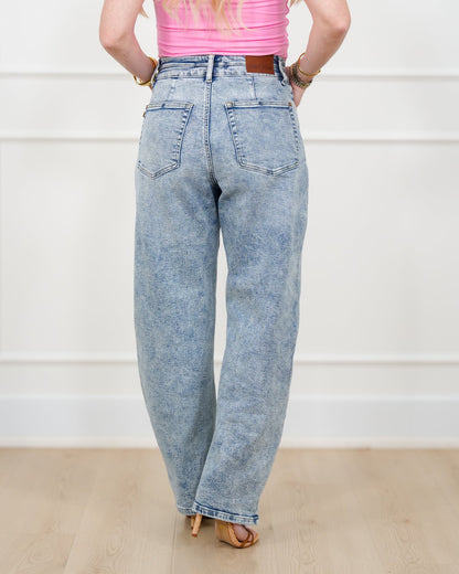 Judy Blue High Rise Light Wash Double Waist Band Marlow Arc Leg