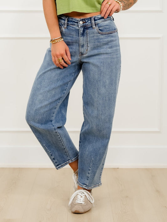 Judy Blue High Rise Medium Wash Barrel Jeans with Front Darts